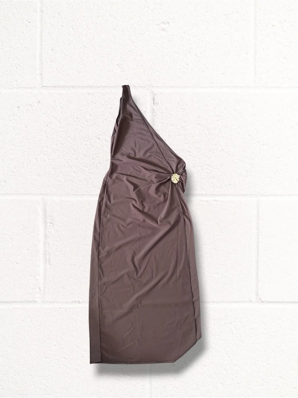 One-Shoulder Cutout Maxi Dress Swim Cover Up with Gold Accent - Brown - Picture 7 of 10